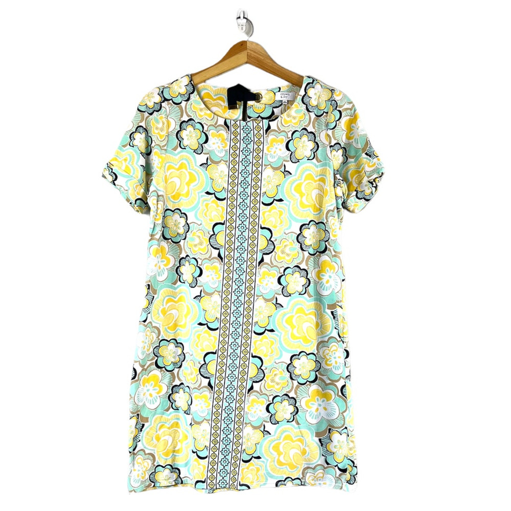 Yellow Floral Crown & Ivy Floral Shift Dress S